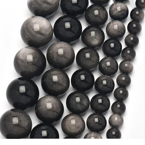 6/8/10/12/14mm Natural Silver Obsidian Gemstone Round Loose Beads Crystal Energy Stone Healing Power for DIY Jewelry Making ► Photo 1/6
