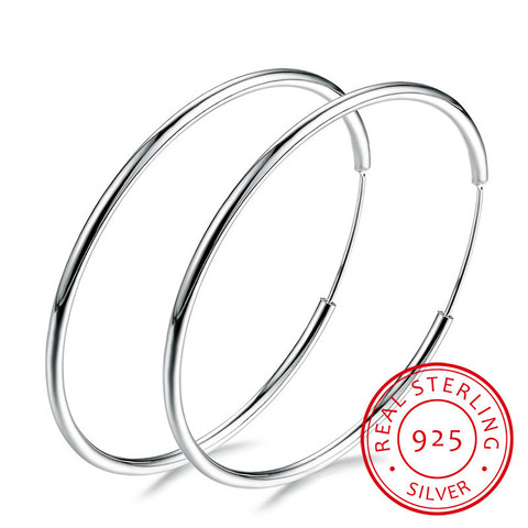 Women 100% 925 Sterling Silver Hoop Earring Round Circle Loop Gifts Box Packing Simple Silver Hoop Earrings Piercing ► Photo 1/4