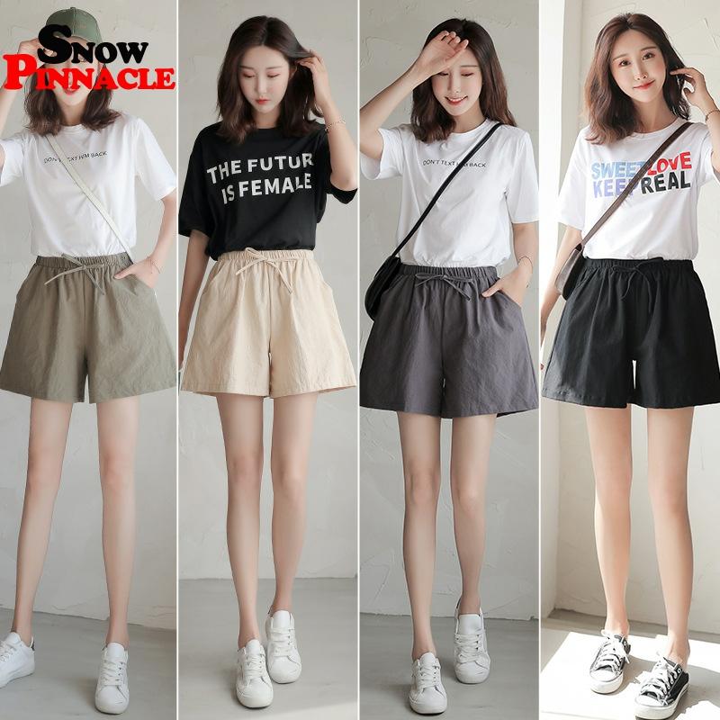 Women shorts Summer Casual Solid Cotton Linen shorts high waist loose shorts for girls Soft Cool female short S-XL ► Photo 1/6