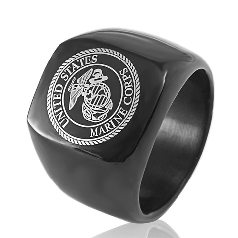 RIR Black The United States Army Marine Corps Signet Ring For Men In Stainless Steel Military Jewelry USMC NAVY USMC ► Photo 1/6