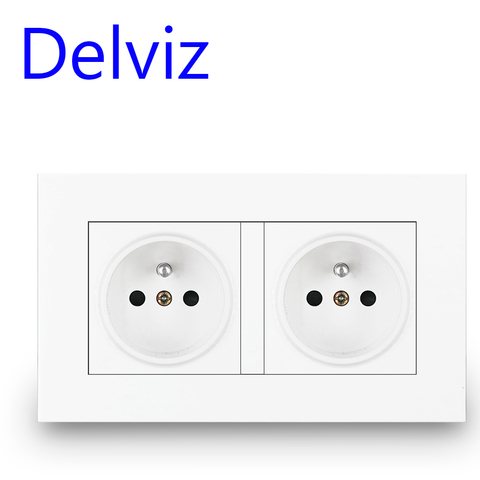 Delviz 16A French Power Socket, Wall Electric / Rectangular socket / Plug, Retardant PC panel,  EU standard Power Double Outlet ► Photo 1/2