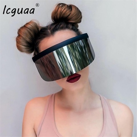 unscreen Anti-peeping Oversized Sunglasses 2022 Mirrored Mask Shape Shield Style Men Women Windproof One Large Lens Sun Glasses ► Photo 1/6