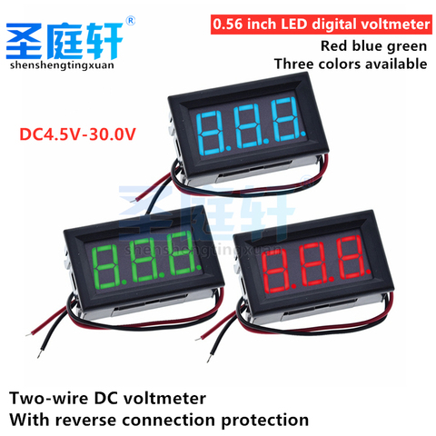 Two-wire DC voltmeter head, 0.56 inch LED digital voltmeter DC4.5V-30.0V reverse connection protection ► Photo 1/6