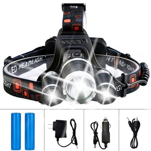 Dropshipping LED Headlamp Headlight Flashlight Rechargeable 3 T6 R5 LED Hard Hat Headlight Battery Car Wall Charger for Camping ► Photo 1/6
