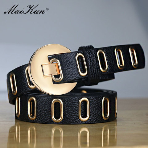 Maikun New Grunge Women Belt Adjustable Hole Grunge Punk  Belts for Women Alloy Pin Buckle Leather Belt for Pants Dresses ► Photo 1/6