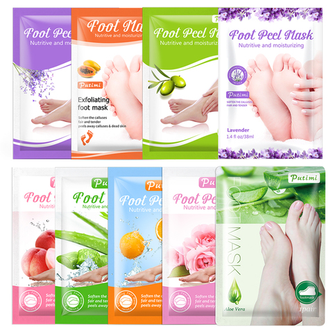 Putimi 9Pair Exfoliating Foot Mask Peel Foot Spa Pedicure Socks Remove Dead Skin Heels Feet Peeling Mask Whitening Foot Patches ► Photo 1/6