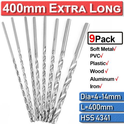 Metal Drilling Twist Drill Bits HSS Extra Long Drill Bit 6/7/8/9/10/11/12/13/14mm 9Pc Extra Long High Speed Cobalt Steel D30 ► Photo 1/6