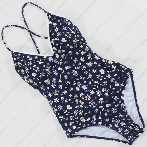 Print Bandage One Piece Swimsuit Sets Sexy Floral Women Swimwear Lace Bodysuit Monokini Summer Bathing Suit ► Photo 1/6