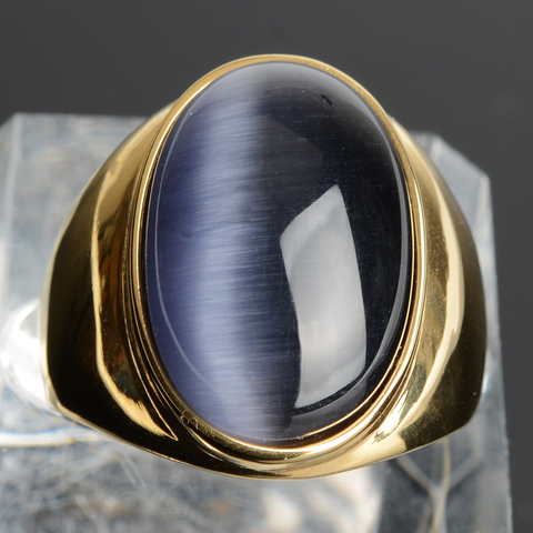 Stainless Steel Vintage Bohemia Large Imitation Oval Cat's Eye Opal Ring Gold Color Exaggerated Decorate Women Jewelry ► Photo 1/6