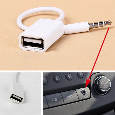 3.5mm Male AUX Audio Plug Jack To USB 2.0 Female White Extension cord Converter Cable 15cm ► Photo 1/4