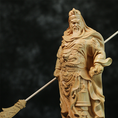 20cm Standing Guanyu Wood Statue Chinese Boxwood Feng Shui Collection Wealth God Guan Gong Home Decor ► Photo 1/5