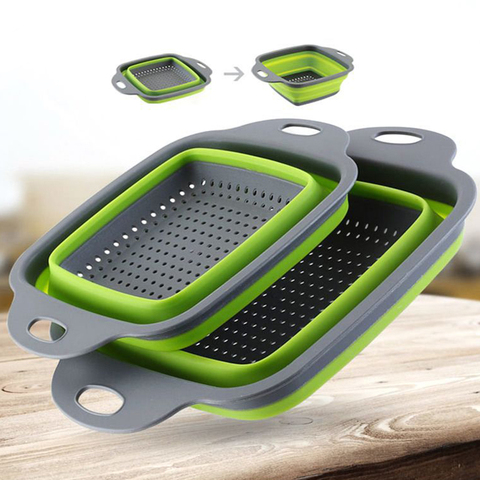 Foldable Fruit Vegetable Washing Basket Strainer Portabl Silicone Colander Collapsible Drainer With Handle Kitchen Tools ► Photo 1/6