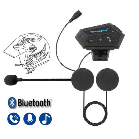 Motorcycle Bluetooth 4.2 Helmet intercom Wireless hands-free telephone call Kit Stereo Anti-interference Interphone Music Player ► Photo 1/6