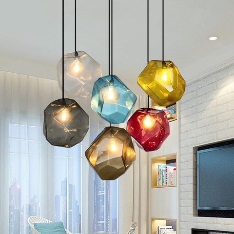 Simple Stone glass pendant light colorful indoor G4 LED lamp The restaurant dining room bar cafe shop lighting Fixture AC110-265 ► Photo 1/6