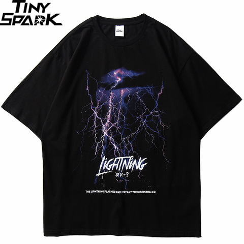 Men T Shirt 2022 Hip Hop Streetwear Thunder Lightning T-Shirt Harajuku Tshirts Summer Short Sleeve Casual Cotton Tops Tees Black ► Photo 1/6