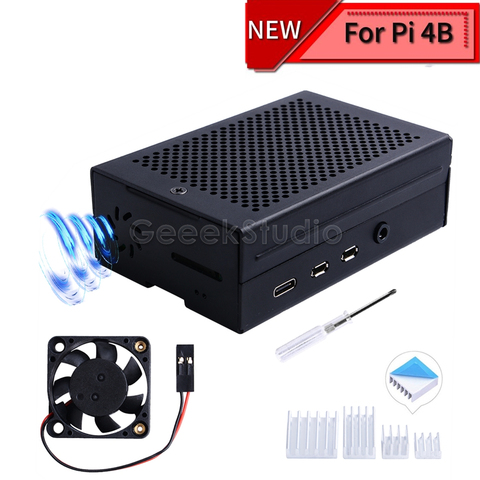 New Aluminum Enclosure Cover Metal Case Black / Silver with Suspension Cooling Fan Heatsink for Raspberry Pi 4B Pi 4 Model B ► Photo 1/6