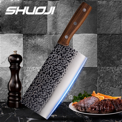 SHUOJI Master Handmade Knife Forged Kitchen Knives 7Cr17mov Stainless Steel Kitchen Knive Non-stick Razor Sharp Cleaver 7.8 inch ► Photo 1/5