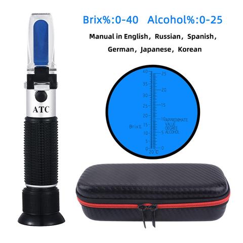 Yieryi Handle Refractometer  0~40% Brix 0~25% Alcohol Wort Specific Gravity Beer Fruit Juice Wine Sugar Test Meter with PU bag ► Photo 1/6