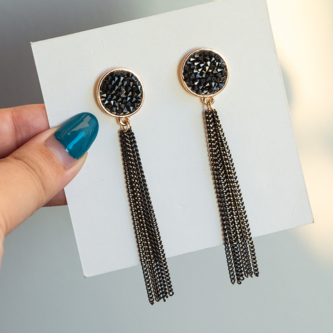 BLINLA New Fashion Crystal Black Plated Tassel Dangle Hanging Drop Earrings For Women Korean Rhinestone Long Earrings Jewelry ► Photo 1/6