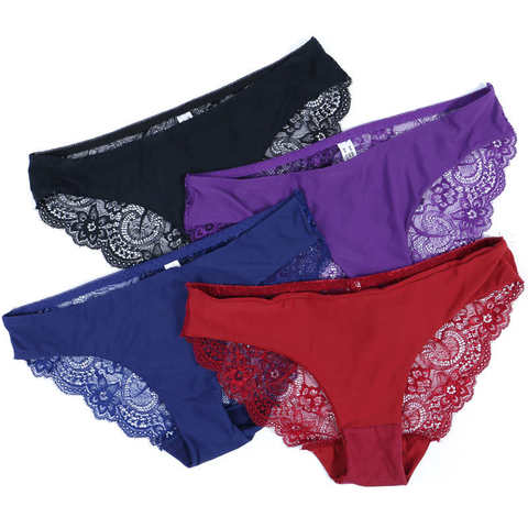 Sexy Lace Panties Women Underwear Ice Silk Seamless Briefs Low