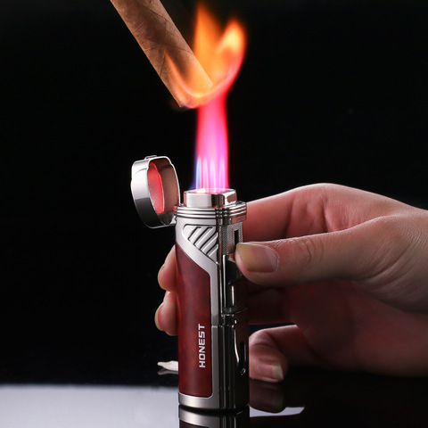 HONEST 4 Jet Torch Flame Metal Cigar Lighter Butane Cigarette Windfroof Lighter Gadgets For Gifts with Cigar Punch ► Photo 1/6