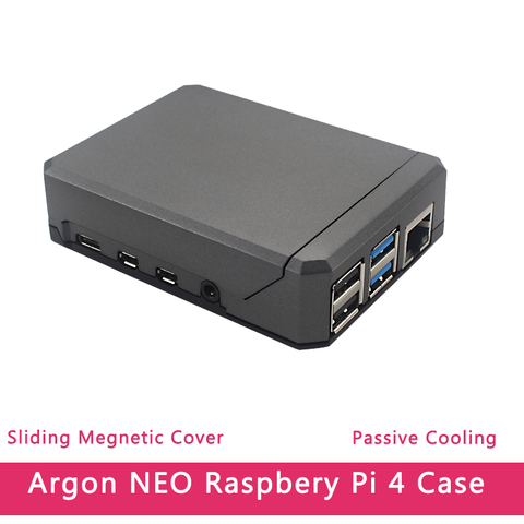 Argon NEO Raspberry Pi 4 Case Aluminum Metal Shell Sliding Magnetic Cover Passive Cooling Silicon Heat Sink  for RPi Model 4B ► Photo 1/6