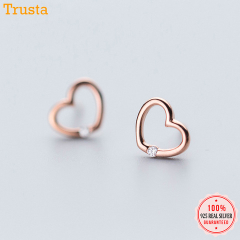 Trusta Genuine Fashion 925 Sterling Silver Sweet Cute Dazzling CZ Heart Stud Earrings For Women Girls Kids Lady Jewelry DS514 ► Photo 1/6