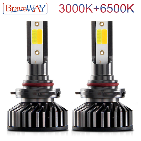 BraveWay 3000K+6500K LED Car Headlight Bulbs H1 H7 H8 H9 H11 LED Bulbs 10000LM 72W 12V 24V Yellow+White Auto Front Lamp CANBUS ► Photo 1/6