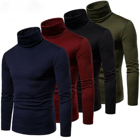 Fashion Men's Casual Slim Fit Basic Turtleneck Knitted Sweater High Collar Pullover Male Double Collar Autumn  Winter Tops ► Photo 1/6