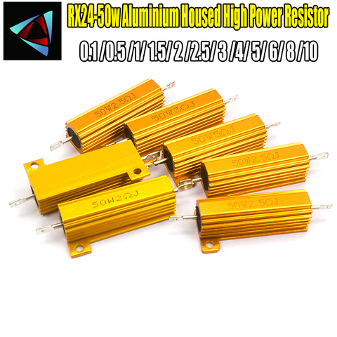 RX24 50W Watt Power Metal Shell Aluminium Gold Resistor 0.1 0.5 1 1.5 2 2.5 3 4 5 6 8 10 Resistance ► Photo 1/1
