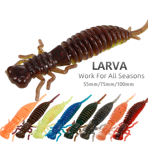 Larva Soft Lures 55mm 75mm 100mm Jig Lure Artificial Fishing Worm Silicone Lures Bass Pike Minnow Swimbait Jigging Plastic Baits ► Photo 1/6