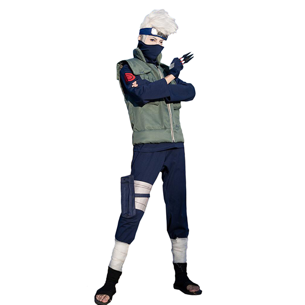 Anime Naruto Hatake Kakashi Cosplay Costume Vest Headband Wig Christmas  Outfits