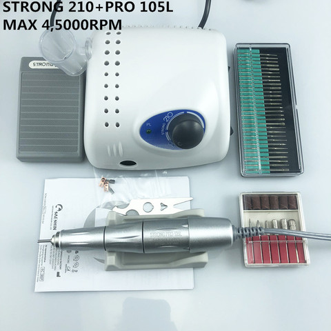 New Arrival STRONG 210 PRO 105 105L Handpiece 65W 45000rpm Nail Drills Manicure Machine Pedicure Electric File Bits ► Photo 1/6