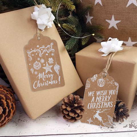 50pcs Merry Christmas Thank you Kraft Paper Tags Xmas tree Hanging Label Navidad new year Party Gift Card Decorations for Home ► Photo 1/6