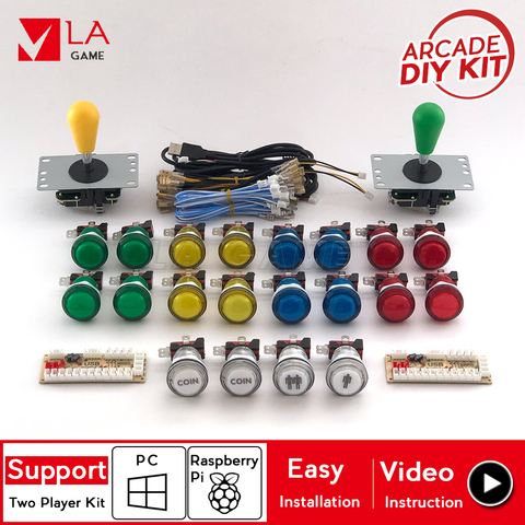 arcade diy kit for 2 player USB Encoder to PC Rasberry Pi arcade cabinet diy kit led push buttons 5 pin 8 way joystick ► Photo 1/6