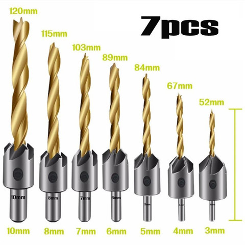 3-10mm Round Shank Titanium Coating HSS Countersink Drill Bit Carpentry Chamfer Boring Woodworking Tool With Hex L-wrench ► Photo 1/6