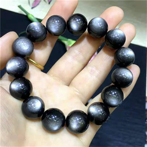 Genuine Natural Silver Obsidian Flash Bracelet Women Men Stone Stretch Round Beads Crystal 10mm 11mm 12mm 13mm 14mm 15mm AAAAA ► Photo 1/6