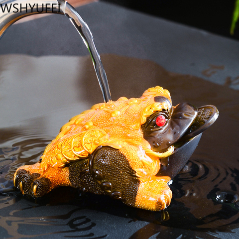 1 PCS Resin Color-Changing Tea Pet Toad Figurine Frog Statue with Coin Ornament Boutique Tea Table Decoration Accessories Crafts ► Photo 1/6