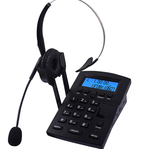 Corded Telephone Call Center Dialpad Headset Telephone with FSK and DTMF Caller ID & Redial, Adjustable LCD Brightness & Volume ► Photo 1/6