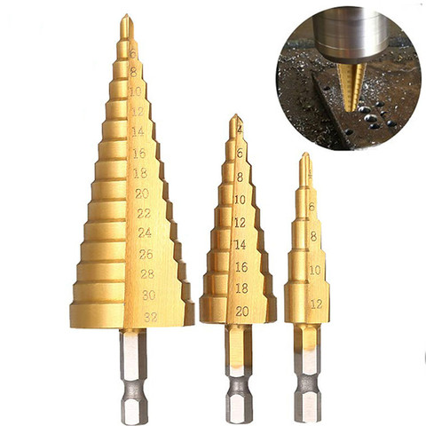 4Size HSS Titanium Coated Step Drill Bit Drilling Power Tools for Metal High Speed Steel Wood Hole Cutter Cone Drill ► Photo 1/6