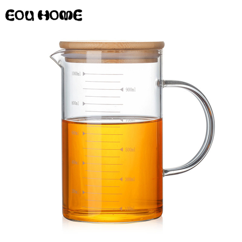 350/500/1000ml High Quality Heat Resistant Borosilicate Glass Measuring Teapots Fruit Juice Cups Water Bottle with Bamboo Cover ► Photo 1/6