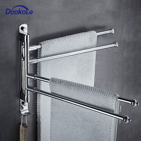 Bathroom Swivel Towel Bar 4-Arm  Stainless Steel Swing Hanger Towel Rack with Hook Space Saving Wall Mount Rotating Towel Rail ► Photo 1/6