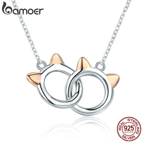 BAMOER New Arrival Genuine 925 Sterling Silver Pet Cat Handcuffs Cute Animal Pendant Necklaces Women Silver Jewelry Gift SCN252 ► Photo 1/6