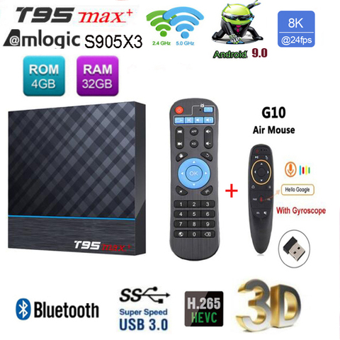 T95 MAX Plus s905x3 Android 9.0 TV Box Smart TV Set top box 4G 32G/64G Dual Wifi 8K HDR 60fps Media Player ► Photo 1/5