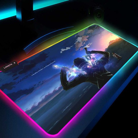 Sword Art Online Rgb Mat Pc Accessories Gaming Table Mat Backlit Mat Mouse Pad Gamer Led Anime Gamer Lamp Keyboard Support ► Photo 1/6