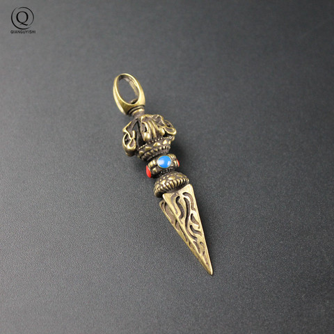 Copper Vajry Pestle Beads Keychain Pendant Vintage Brass Buddha Key Chain Lucky Auspicious Retro Key Rings Collection Avoid Evil ► Photo 1/6