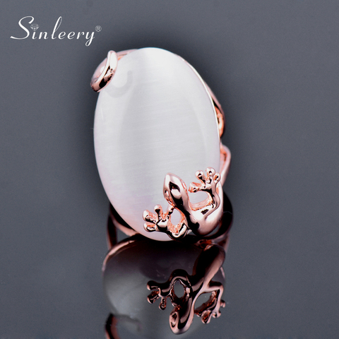 SINLEERY Vintage Big Oval Opal Stone Ring For Women Rose Gold Color Engagement Wedding Jewelry Bague Anel JZ010 SSB ► Photo 1/6