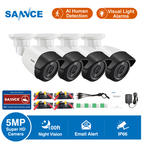 SANNCE 5MP Super HD Security Camera 4X 8X 100ft Night Vision Outdoor Surveillance CCTV Camera Waterproof Camera Kit AI Detection ► Photo 1/6