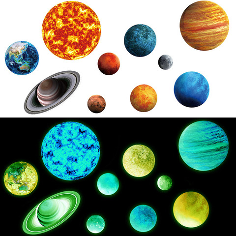 Luminous Planet Wall Stickers Solar System Earth Sun Moon Stickers for Kids Room Home Decoration Outer Space Wall Decals Glow ► Photo 1/6