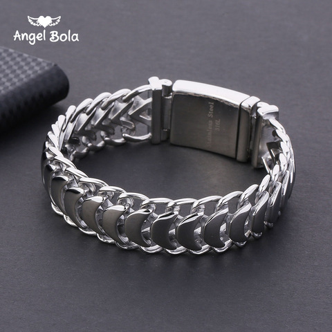 Buddha Bracelet 20mm Heavy Men's Curb Cuban Link Silver Color 316L Stainless Steel Wristband Male Jewelry with Logo ► Photo 1/6